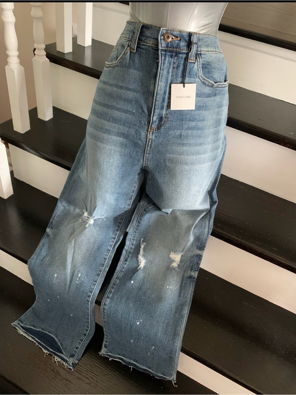 Sneak Peek Women's Distressed Light Blue Boyfriend Jeans
